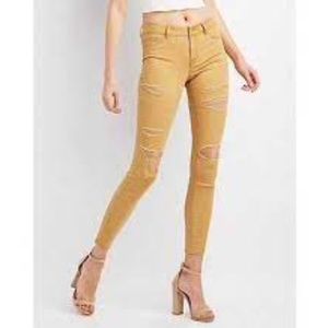 Refuge Skin Tight Legging Mustard Destroyed Jeans